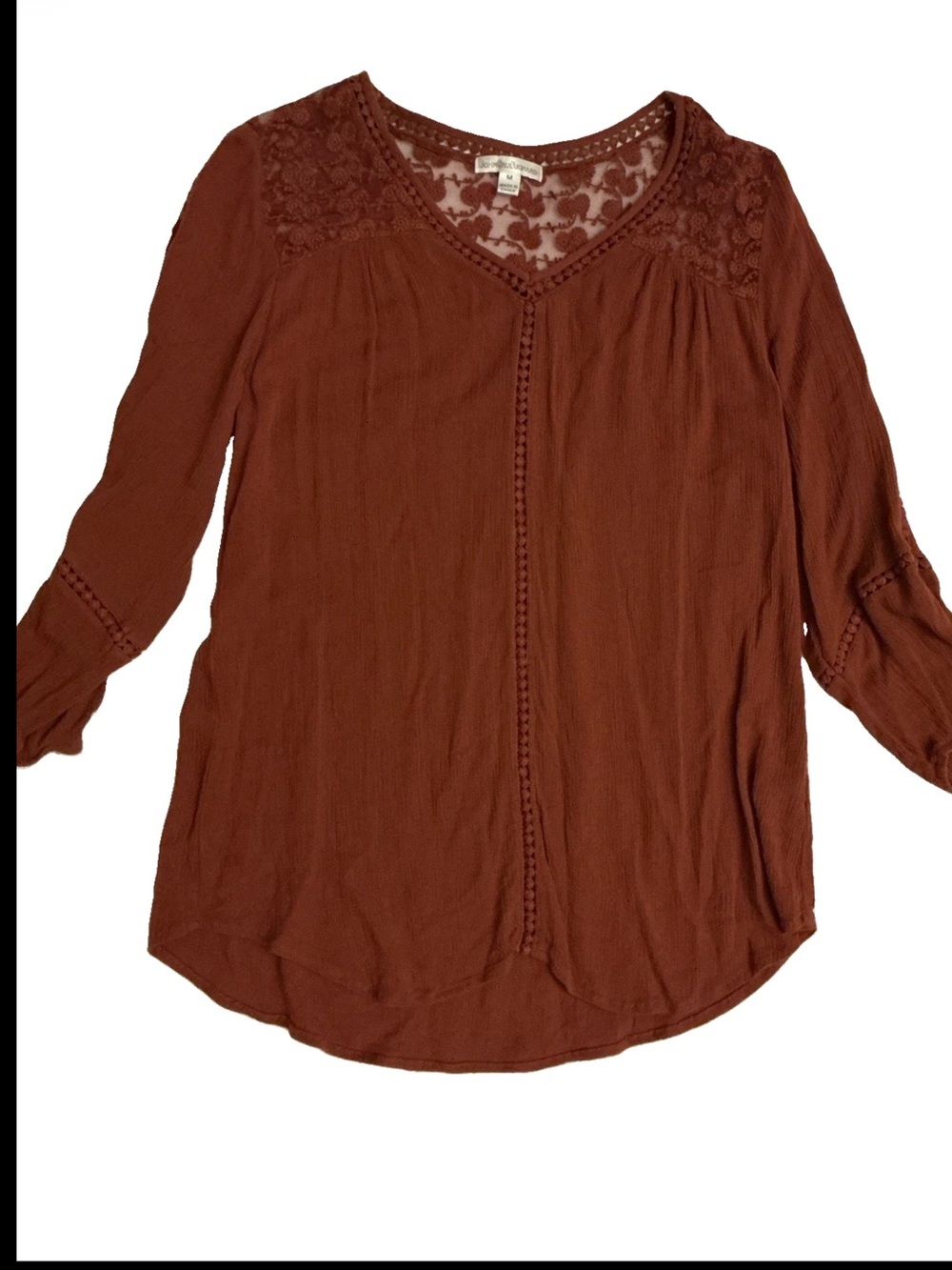 JohnPaulRichard Rust Lace Yoke Peasant Tunic